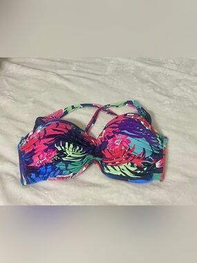 Bleu Rod Beattie Floral Bandeau Underwire Bikini Top Size 36DD Swim Resort Beach